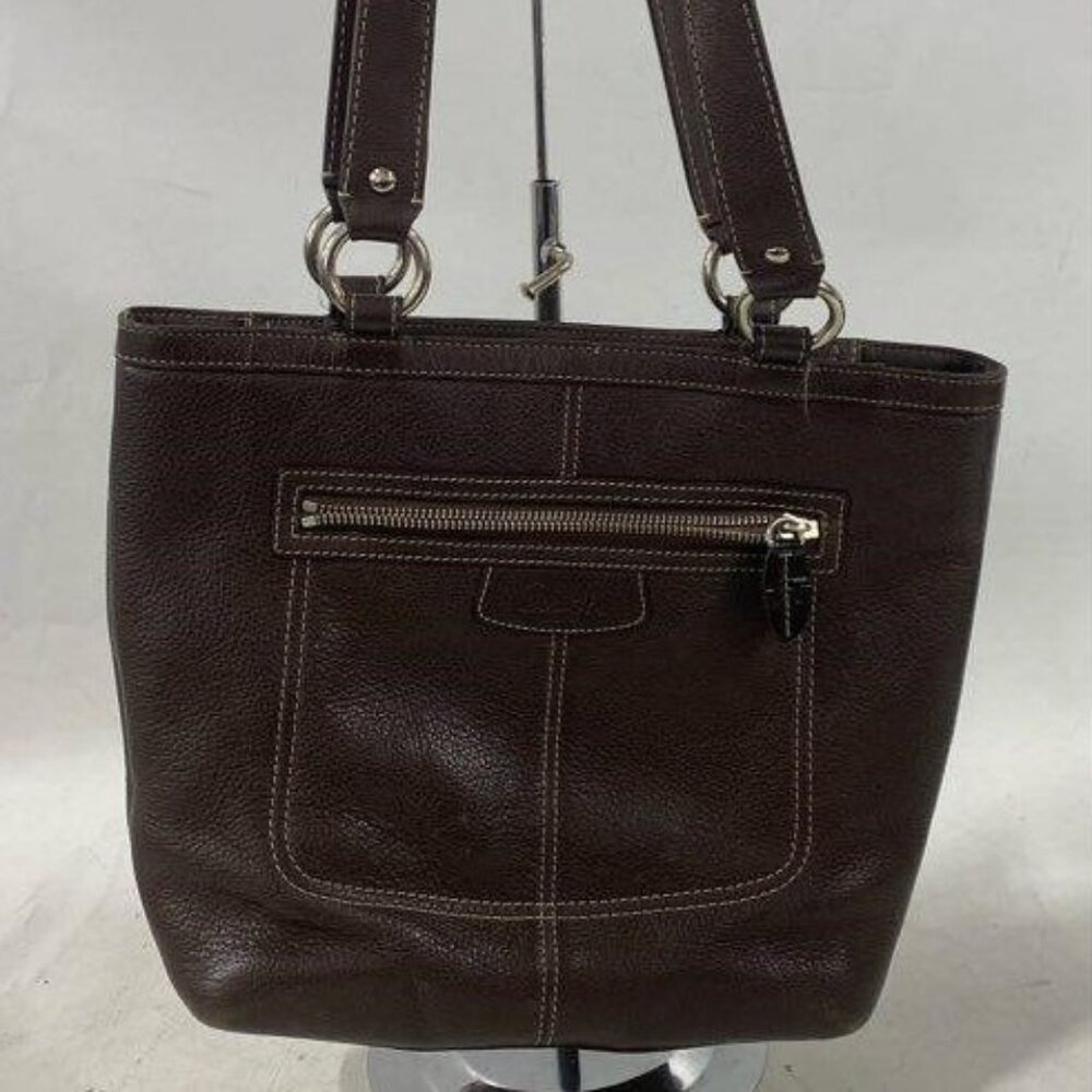 COACH Penelope Pebbled Leather Dark Brown Leather Tote Purse Handbag